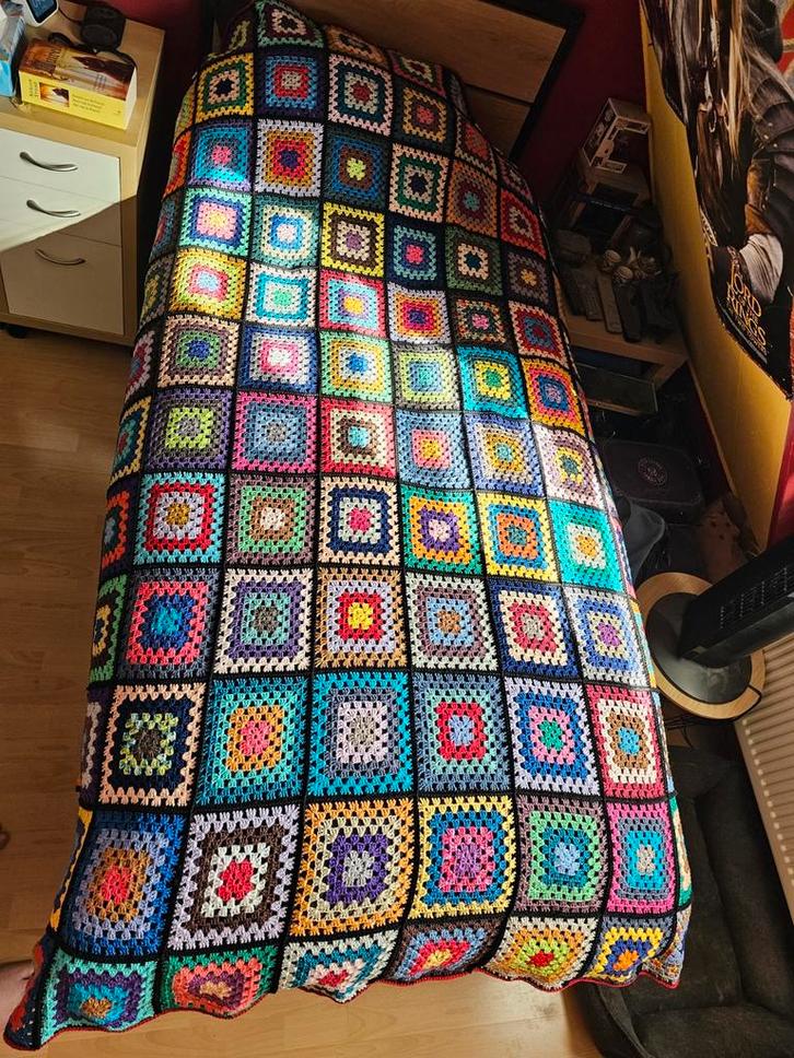 Gehaakte deken/plaid/sprei granny square katoen, Hobby en Vrije tijd, Breien en Haken, Nieuw, Haken, Overige typen, Ophalen of Verzenden
