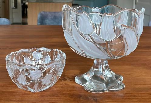 Walther glas grote voetschaal en kom bloemen, Antiek en Kunst, Antiek | Glas en Kristal, Ophalen of Verzenden