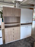 Grote witte kast met licht eiken, lades, legplank en deuren, Ophalen, Gebruikt, 150 tot 200 cm, 150 tot 200 cm