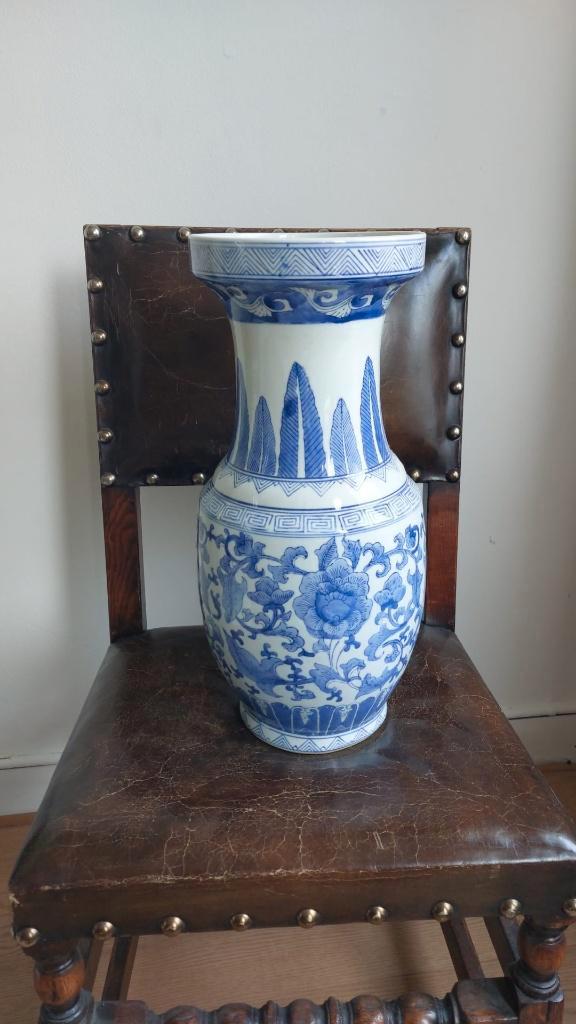 Grote blauw-witte balustervaas - vintage 'De Bijenkorf', Antiek en Kunst, Antiek | Porselein, Ophalen of Verzenden