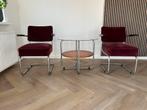 Uniek set Gispen 405  fauteuils 2 stuks met tafel Ribstof, Huis en Inrichting, Stoelen, Ophalen of Verzenden, Gebruikt, Rood, Vintage