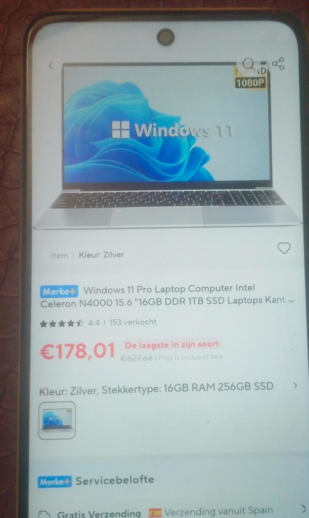 Windows 11 Pro Laptop - Intel Celeron N4000, Computers en Software, Windows Laptops, Nieuw, 11 inch, SSD, 2 tot 3 Ghz, Ophalen of Verzenden