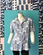 Vintage jaren 70 blouse wit/blauw motief maat 38, Maat 38/40 (M), Verzenden, Wit, Vintage