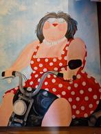 Dikke dame op kreidtler 80 x 60 4 cm dik., Ophalen of Verzenden