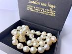 14 karaat gouden parelcollier met 38 diamanten, Ophalen of Verzenden, Goud, Ketting, Verguld