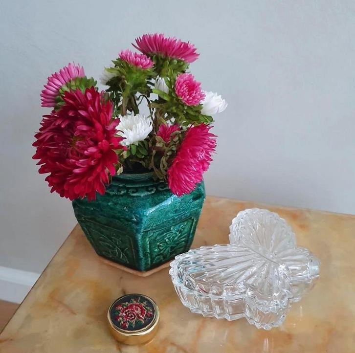 Antiek vintage kristallen vlinderbakje sieradendoostje, Antiek en Kunst, Antiek | Glas en Kristal, Ophalen of Verzenden