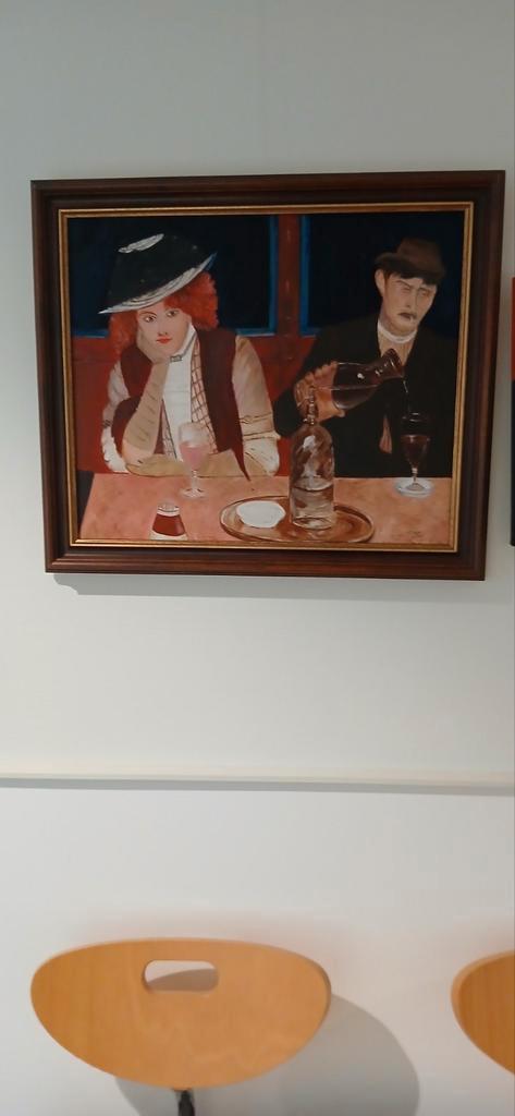 olieverf op doek. café tafereel, Cuby en lady in blue, Antiek en Kunst, Kunst | Schilderijen | Klassiek, Ophalen of Verzenden