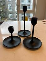 Set van 3 zwarte IKEA kandelaars, Gebruikt, Zwart, Ophalen of Verzenden, Metaal