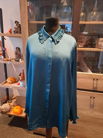 Petrol kleur ,glimmende blouse,gladde stof maat 48 Lost Ink beschikbaar voor biedingen