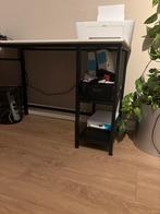 Hoekbureau 140x140cm, stalen frame, houten blad, Ophalen, In hoogte verstelbaar, Gebruikt, Bureau