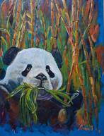 Panda met Bamboe - Origineel Acrylverfschilderij, Ophalen of Verzenden
