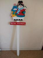 Houten tuinsteker kerst kerstbord tuin prettige feestdagen, Ophalen of Verzenden, Gebruikt