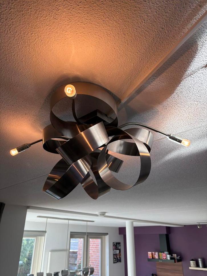 RVS Plafondlamp met Dimbare Lichtbronnen, Huis en Inrichting, Lampen | Plafondlampen, Gebruikt, Metaal, Ophalen