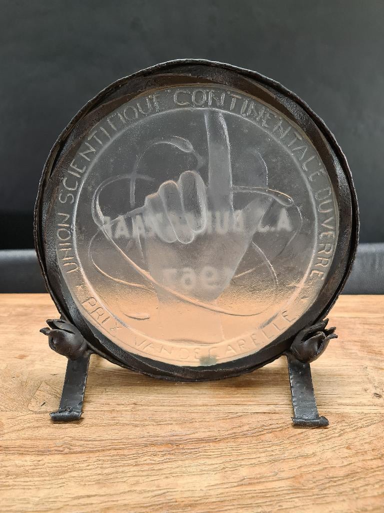 vintage glazen plaquette wetenschapsprijs A J Burggraaf, Antiek en Kunst, Ophalen of Verzenden