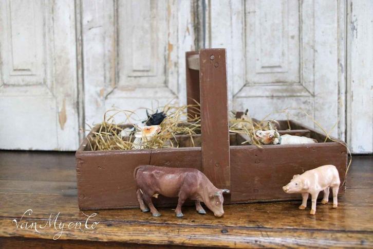 Oude houten vakkenbak ,met handvat, Antiek en Kunst, Curiosa en Brocante, Ophalen of Verzenden
