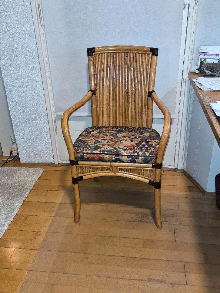 Vier eetkamer stoelen, Huis en Inrichting, Stoelen, Gebruikt, Vier, Riet of Rotan, Stof, Bruin, Ophalen