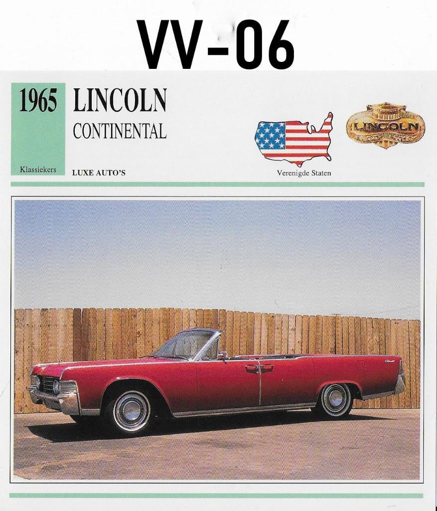 Vv6 autokaart lincoln continental ( 1965 ), Ophalen of Verzenden, Zo goed als nieuw, Auto's