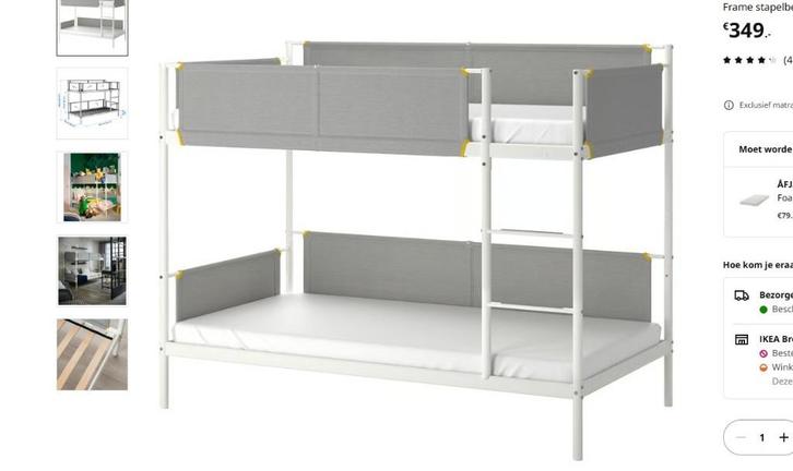 Vitval stapelbed, Huis en Inrichting, Slaapkamer | Bedden, Zo goed als nieuw, Eenpersoons, 90 cm, 200 cm, Metaal, Wit, Ophalen