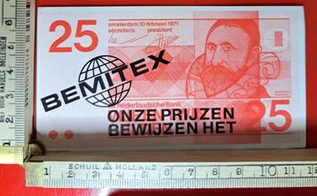 Vintage sticker 25 Nederlandse gulden Bemitex logo beschikbaar voor biedingen