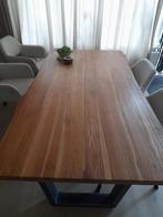 boomstam tafel massief blad of compleet met stalen poten, Ophalen, Gebruikt, 50 tot 100 cm, Vijf personen of meer