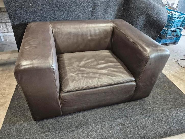 Nette leren bruine bank - 125cm breed, Huis en Inrichting, Fauteuils, Zo goed als nieuw, Leer, 75 tot 100 cm, Ophalen of Verzenden