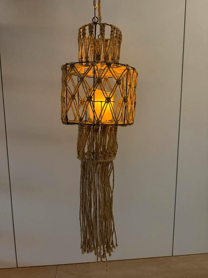 3 Ibiza Lantaarns Metaal & Touw - Nieuw!, Huis en Inrichting, Lampen | Hanglampen, Gebruikt, 50 tot 75 cm, Metaal, Ophalen