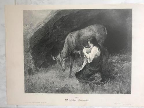 W. Räuber, Genovefa, 1880, or. gravure, 30x23cm. Perfect!, Antiek en Kunst, Kunst | Etsen en Gravures, Ophalen of Verzenden