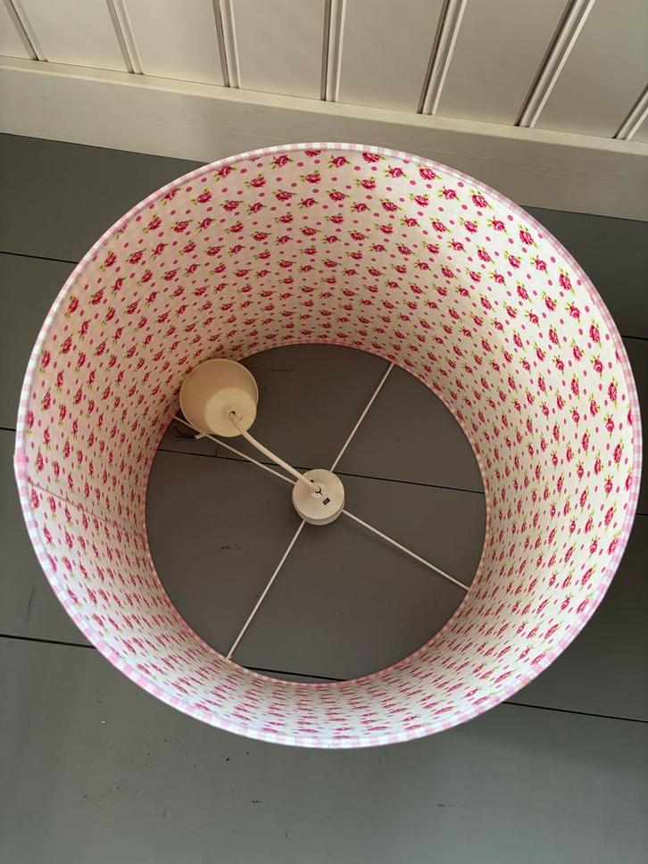 Lampenkap/ hanglamp Roze Ruitjes Bloemen, Huis en Inrichting, Lampen | Lampenkappen, Gebruikt, 25 tot 50 cm, Rond, Overige kleuren