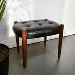 Vintage Deens design Kruk Footstool Voetenbank leer teak
