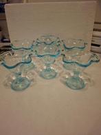 6 mooie turkoise kleurige glazen ijscoupes, Glas of Glazen, --, Ophalen of Verzenden, --
