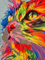 Canvas schilderij doek poes kat huisdier kleurrijk modern, Ophalen of Verzenden