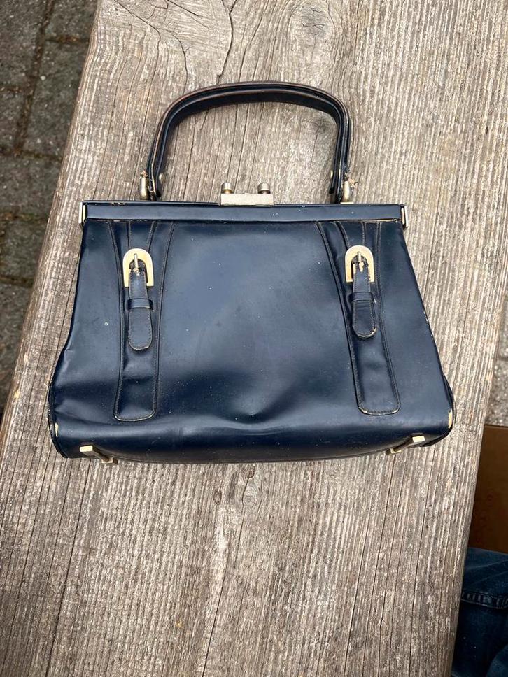 Vintage Blauwe Handtas jaren 60 retro midcentury €12,50, Antiek en Kunst, Antiek | Kleding en Accessoires, Dames, Ophalen of Verzenden
