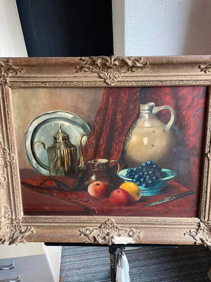 Stilleven Schilderij met Fruit en Kan, Antiek en Kunst, Kunst | Schilderijen | Klassiek, Ophalen of Verzenden