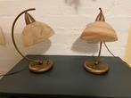Set van 2 Tafellampen - Nachtkastlampen brons, Ophalen of Verzenden, Zo goed als nieuw, Glas, Bronzen lampjes met glazen kapje