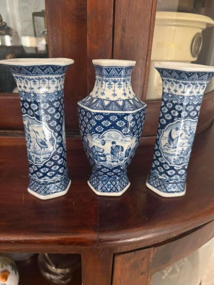 Vintage delftsblauwe set chinees model 1950, Antiek en Kunst, Antiek | Vazen, Ophalen