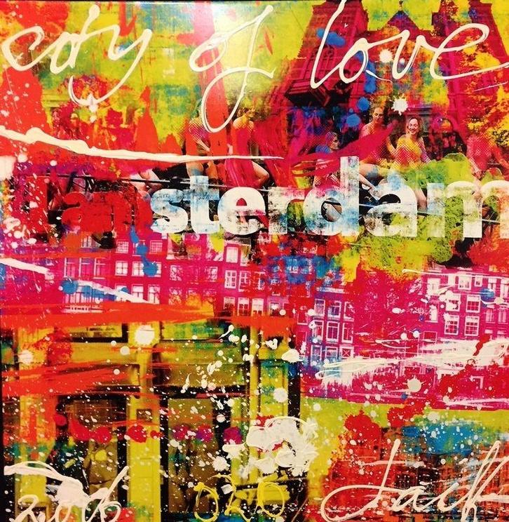 Jack Liemburg - City of Love (Amsterdam) Mixed Media, Antiek en Kunst, Kunst | Schilderijen | Modern, Ophalen