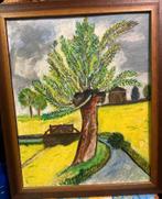 Landschap met Wilg - Olieverf op Doek, Antiek en Kunst, Kunst | Schilderijen | Klassiek, Ophalen of Verzenden