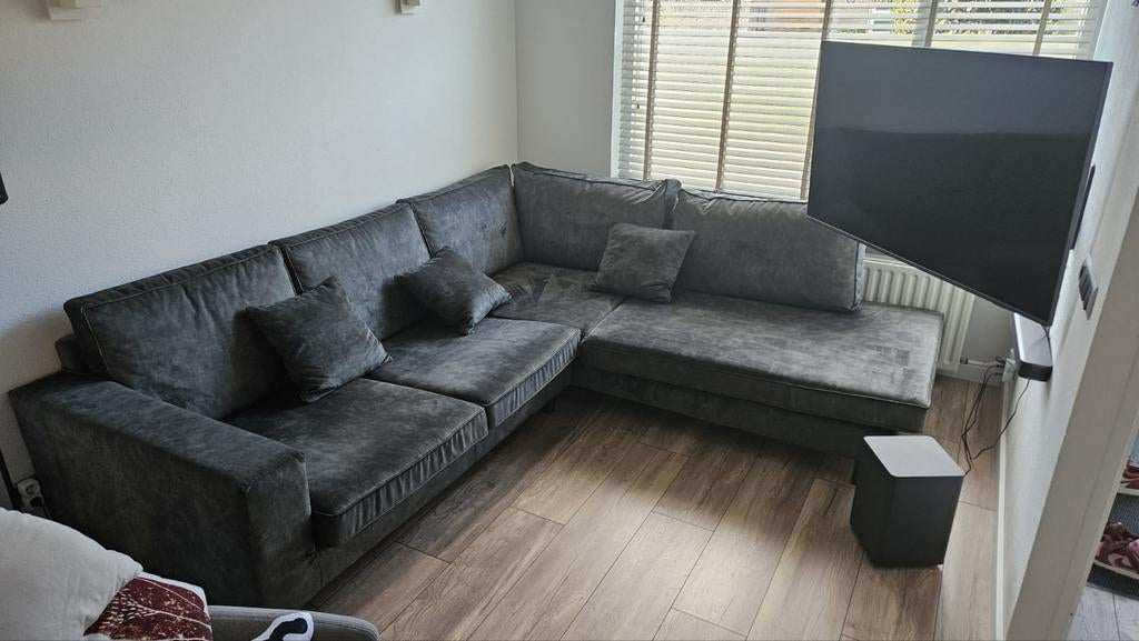 Mooie groen/grijze hoekbank, Ophalen, 250 tot 300 cm, 100 tot 125 cm, Hoekbank