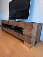 Masief eikenhout TV kas met beschermglas €400, Huis en Inrichting, Ophalen, 150 tot 200 cm, Eikenhout, Zo goed als nieuw