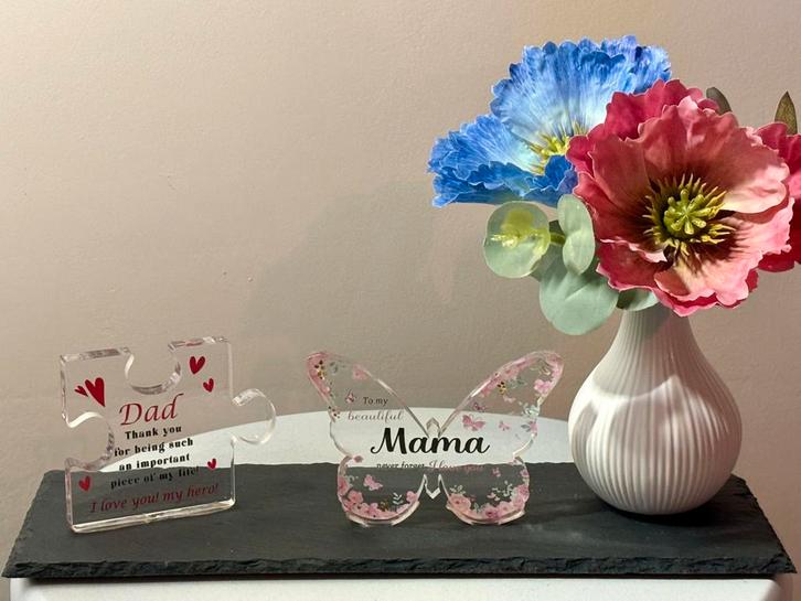 Nieuw! Gift Set: tekst tegels vader & moeder / compleet, Huis en Inrichting, Woonaccessoires | Tekstborden en Spreuken, Nieuw