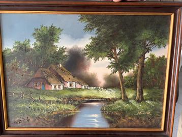 Olieverfschilderij Bruinsma – Hollands landschap – ingelijst beschikbaar voor biedingen