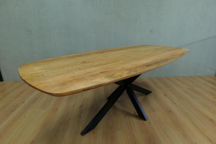 Eettafel Deens ovaal mangohout naturel en zwart 160/240, Huis en Inrichting, Tafels | Eettafels, Nieuw, 50 tot 100 cm, 150 tot 200 cm