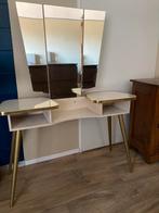 Vintage 60s kaptafel met stoeltje in crème /goud, Huis en Inrichting, Tafels | Kaptafels, Ophalen, Gebruikt, 100 tot 150 cm, 50 tot 100 cm