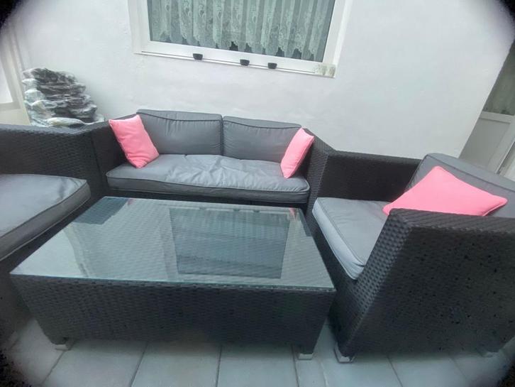 Wicker Loungeset 4 persoons, Tuin en Terras, Tuinsets en Loungesets, Zo goed als nieuw, Loungeset, Wicker, 4 zitplaatsen, Bank