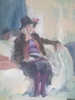 olieverfschilderij vrouw met hoed, Ophalen of Verzenden