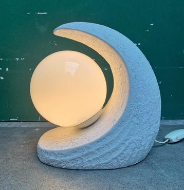Tafellamp keramiek maan / golf - vintage retro lamp wit  beschikbaar voor biedingen