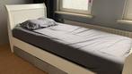 Houten eenpersoons bed, Ophalen, 90 cm, Eenpersoons, Wit