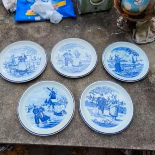 5 prachtige Delftsblauw bordjes, Antiek en Kunst, Antiek | Wandborden en Tegels, Ophalen of Verzenden