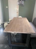 Massief eiken eettafel whitewash incl stalen U onderstel, Huis en Inrichting, Tafels | Eettafels, Ophalen, 200 cm of meer, 50 tot 100 cm