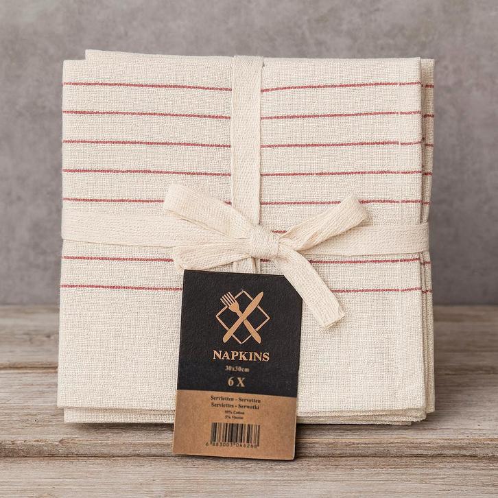 Partij 6-pack servetten met rode streep 30x30cm, Huis en Inrichting, Keuken | Textiel, Nieuw, Overige typen, Overige kleuren, Ophalen of Verzenden